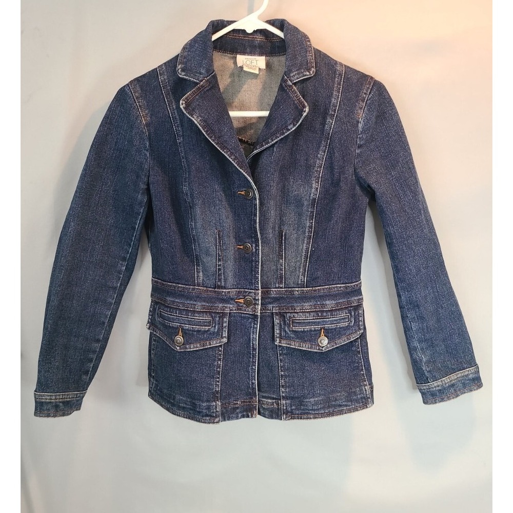Ann Taylor Loft Petites Women's Fitted Jean Jacket Medium Blue Stretch Denim  4P